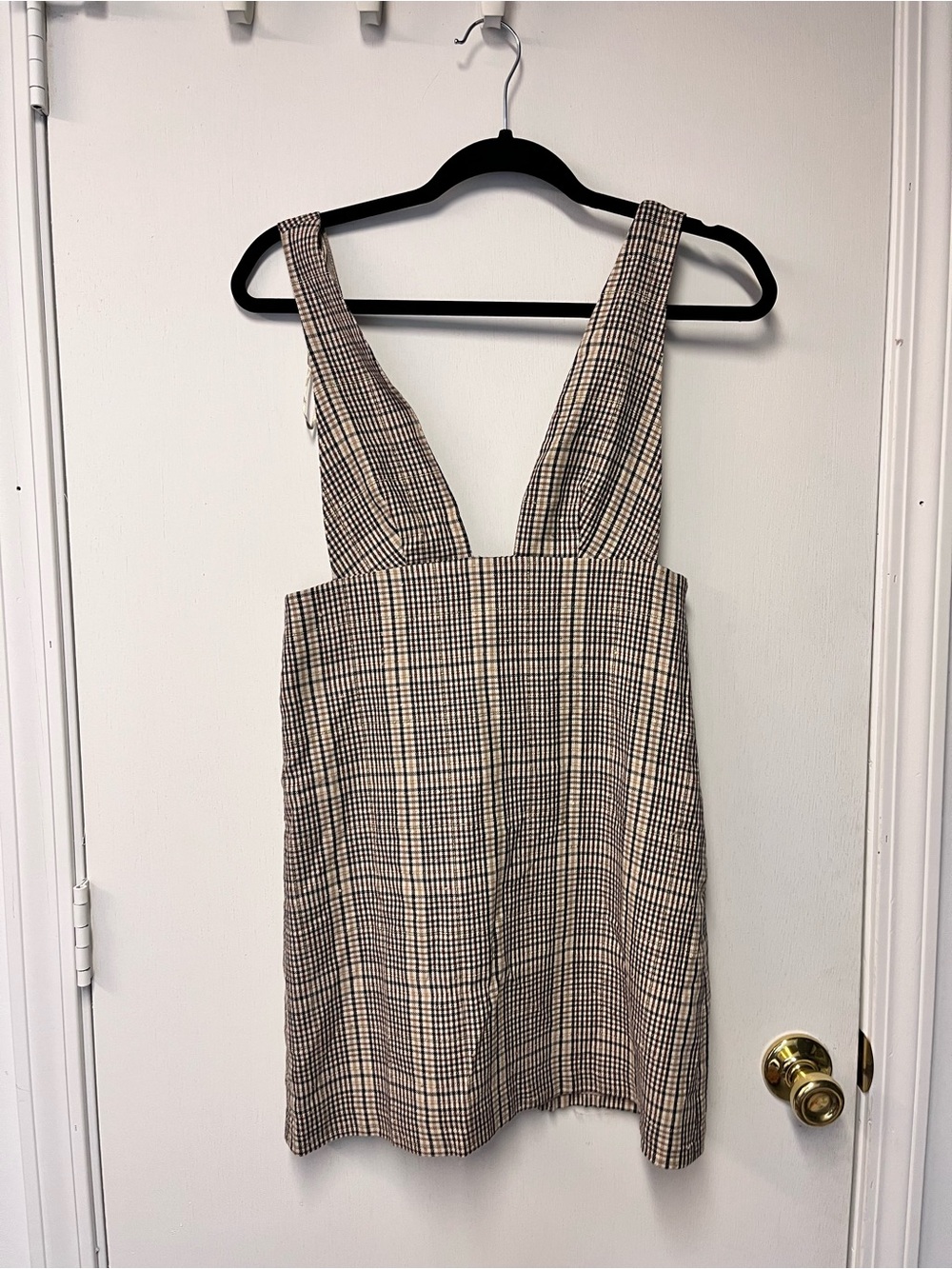 NWT Zara Plaid Deep V Pinafore Mini Dress XS